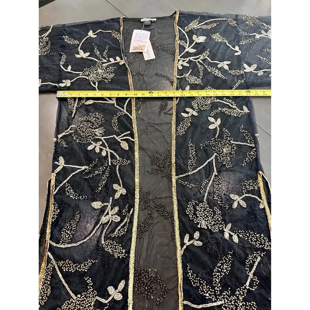 NWT: Beaded Kimono; fancy, boho, vintage, beads185‎